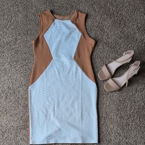 SHEIN Brown and White Sleeveless Dress